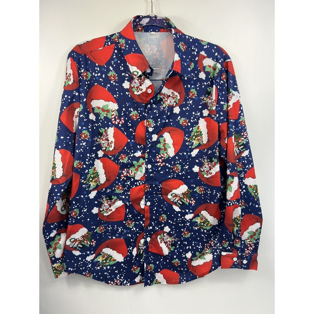 Christmas Shirt Unisex Sz M Red/Green/White/Blue Long Sleeves